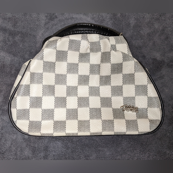 HCC White Black Checkered Mini Hand Bag with Clamshell Tag Bag - Picture 2 of 8